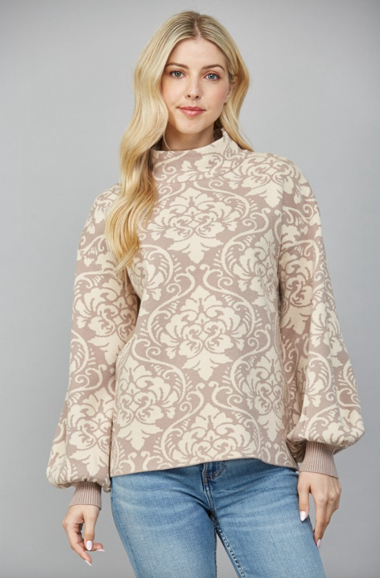 Vienna Jacquard Knit Mock Neck Sweater
