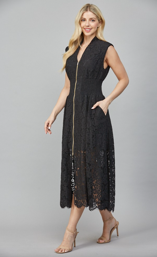 Mavis Lace Zip Front Sleeveless Dress