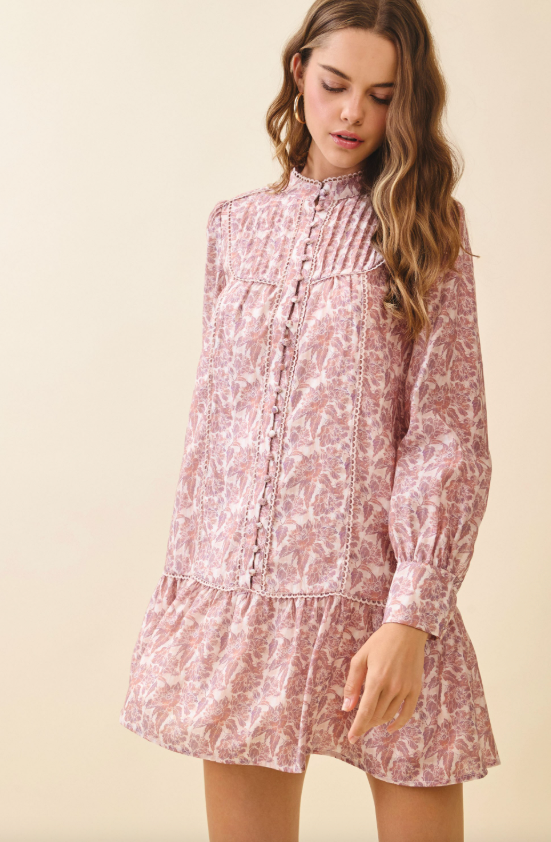 Gwen Floral Lace Trim Babydoll Dress