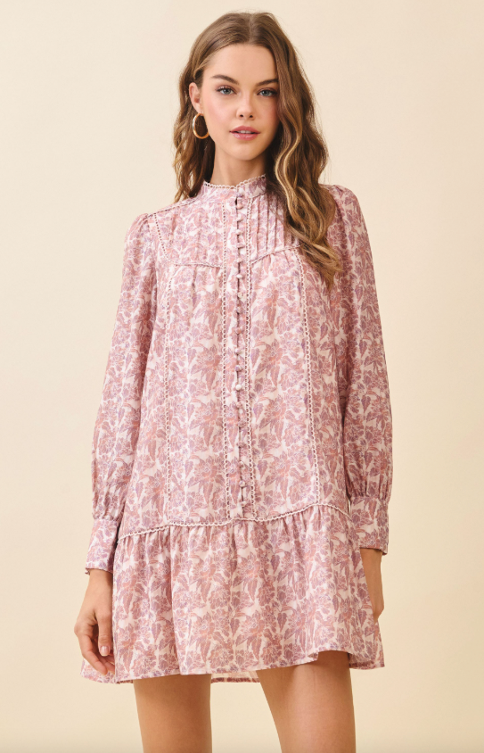 Gwen Floral Lace Trim Babydoll Dress