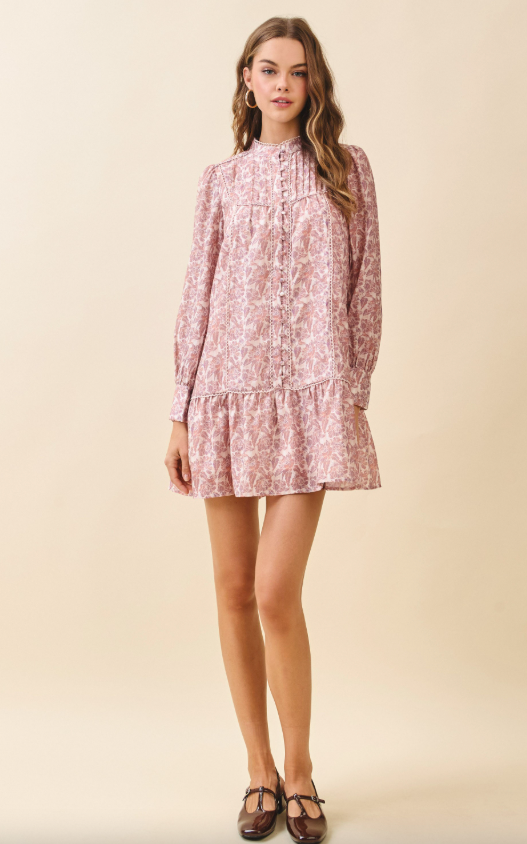 Gwen Floral Lace Trim Babydoll Dress