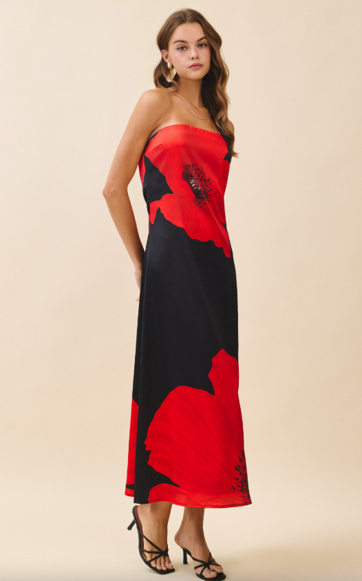 Elina Floral Print Strapless Dress
