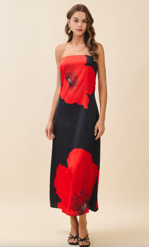Elina Floral Print Strapless Dress