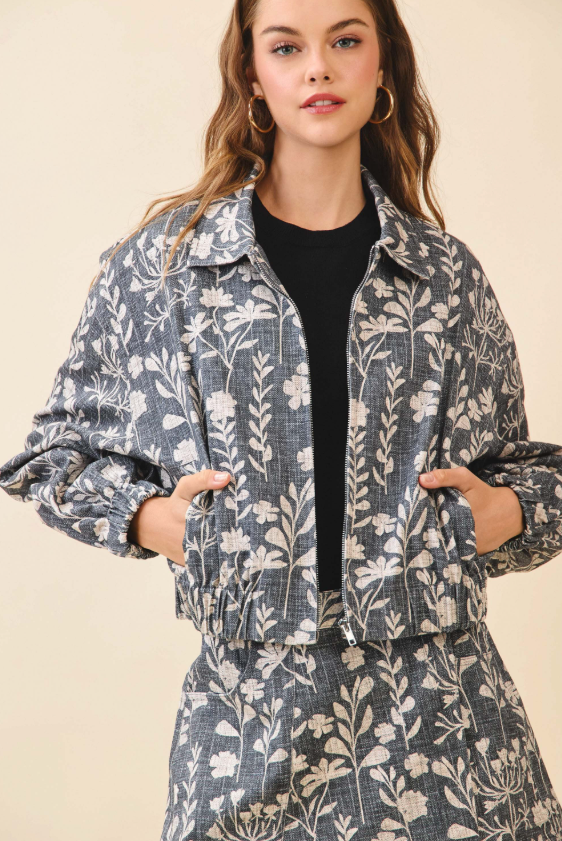 Braelyn Botanical Print Cropped Jacket