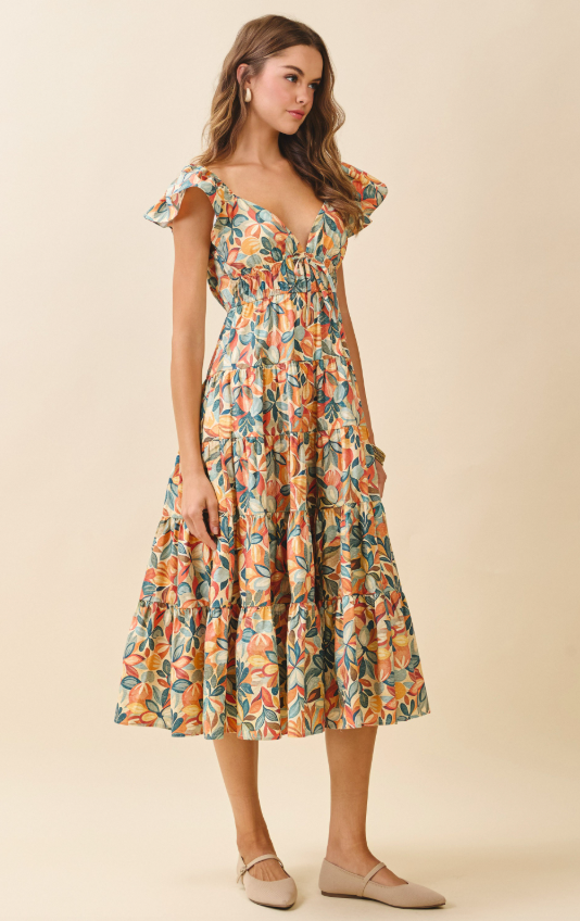 Amiri Floral V Neck Tiered Dress