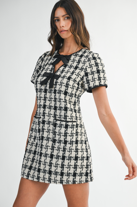 Alexia Tweed Bow Detail Mini Dress