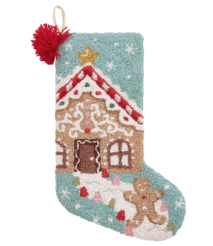 Gingerbread Hooked Wool Stocking
