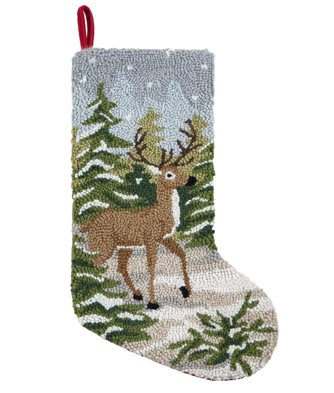 Snowy Deer Hooked Wool Stocking
