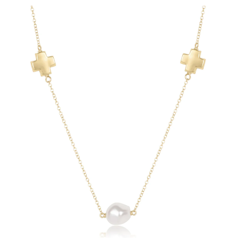 E Newton 15" Choker Signature Cross Admire Simplicity Chain - Gold Pearl