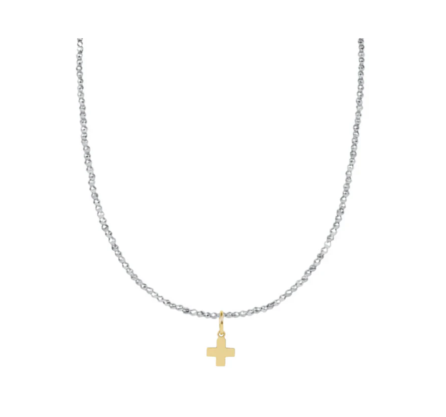 E Newton Faceted Hematite Choker - Signature Cross Charm