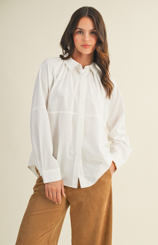 Kenia Pleat Detail Button Up Top