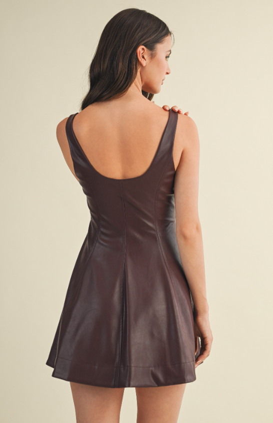 Lenora Zip Up Sleeveless Leather Dress