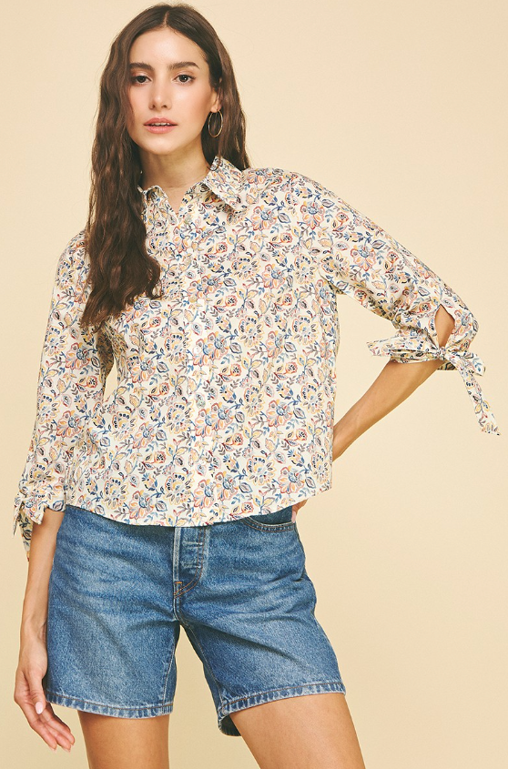 Rosalyn Floral Button Down 3/4 Sleeve Shirt