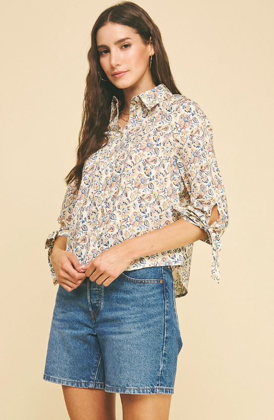 Rosalyn Floral Button Down 3/4 Sleeve Shirt