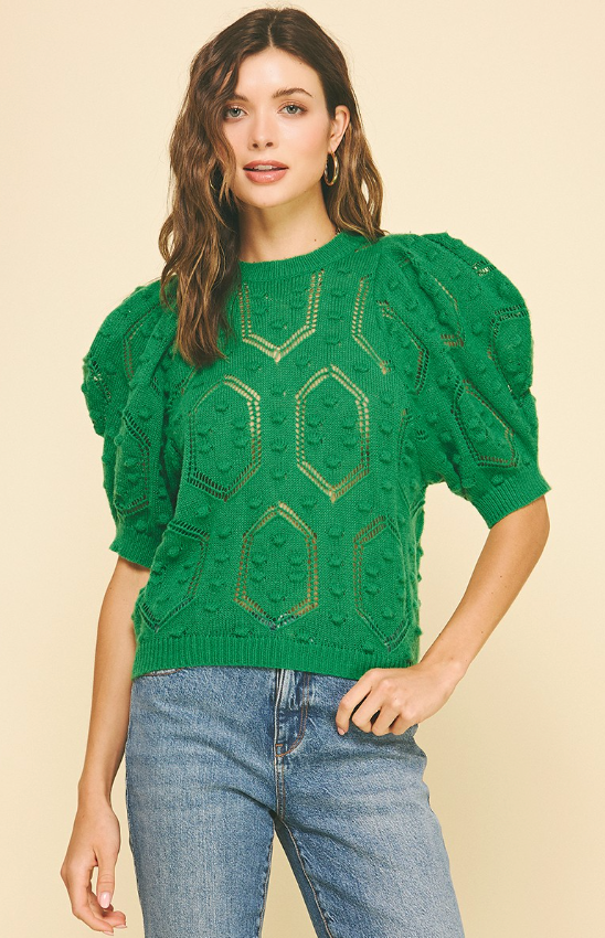 Aubriella Puff Sleeve Knit Detail Sweater