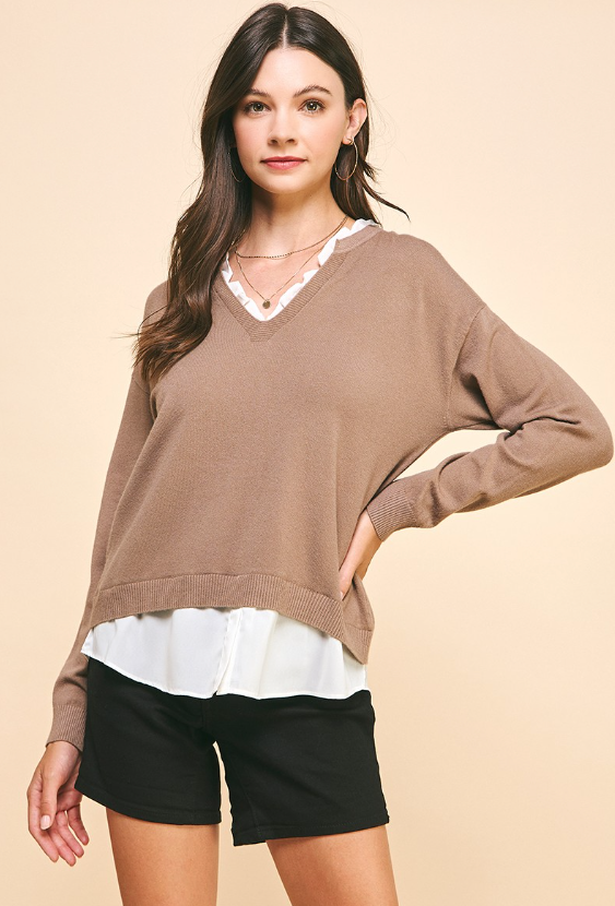 Carla V-Neck Combo Sweater Top