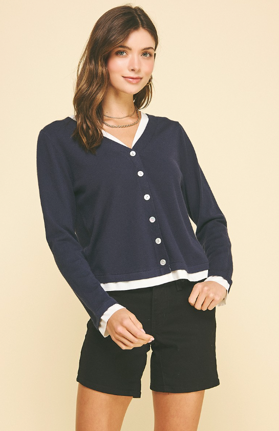 Karter Button Down Combo Sweater Top