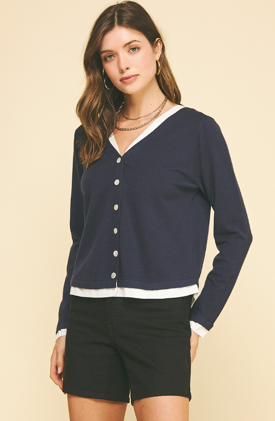 Karter Button Down Combo Sweater Top