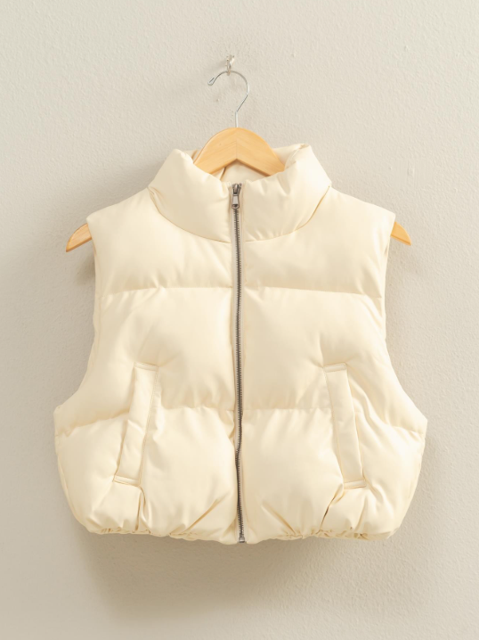 Bailee Vegan Leather Cropped Puffer Vest