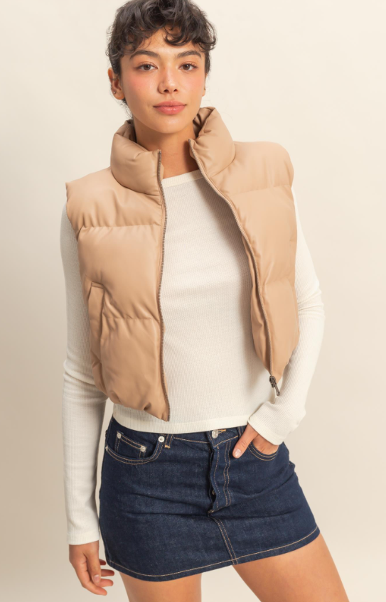 Bailee Vegan Leather Cropped Puffer Vest