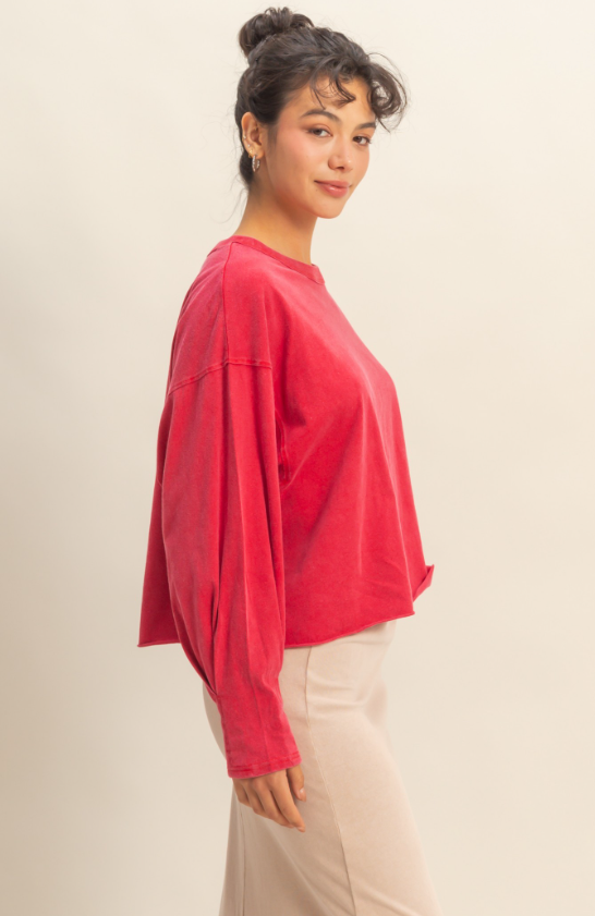 Raven Washed Oversized Long Sleeve Top