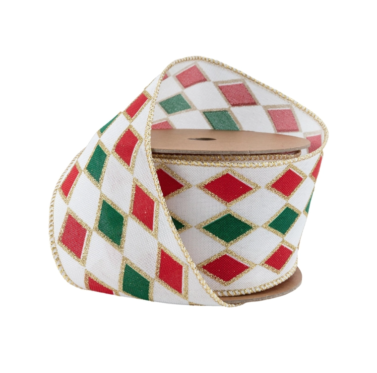 10yds Red & Green Glittered Diamond Wired Ribbon