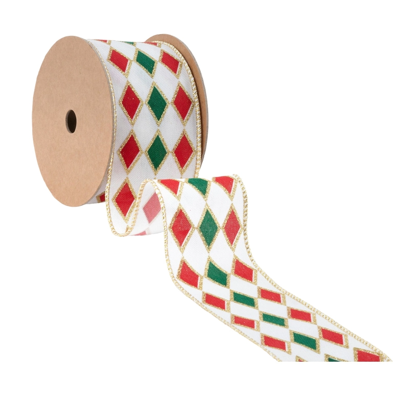 10yds Red & Green Glittered Diamond Wired Ribbon