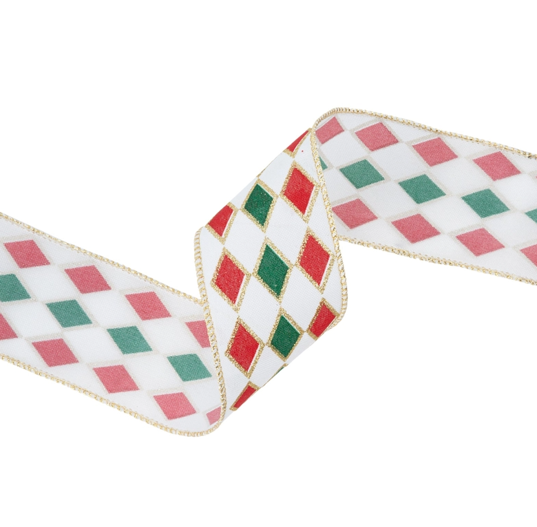 10yds Red & Green Glittered Diamond Wired Ribbon