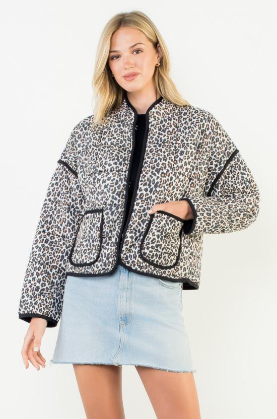 Leopard Print Quilted Puffer Jacket