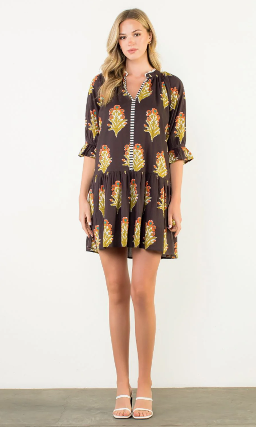 Francesca Floral V Neck Dress