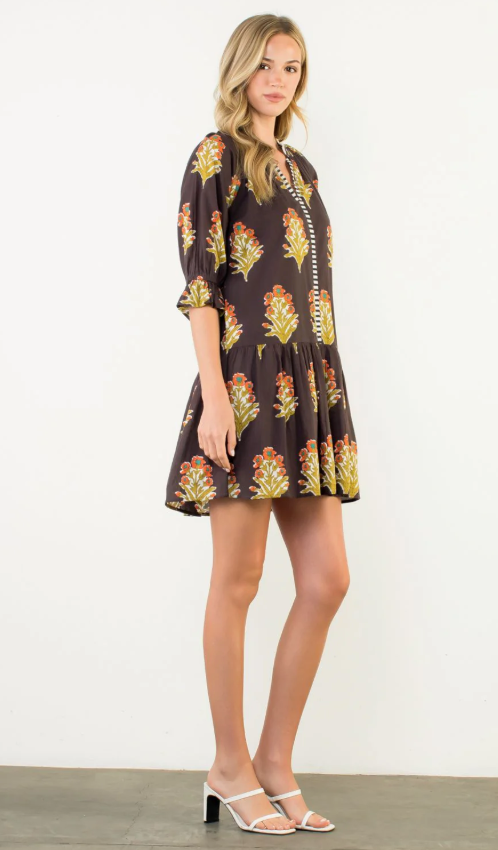 Francesca Floral V Neck Dress