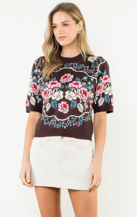 Maryam Floral Short Sleeve Sweater Top