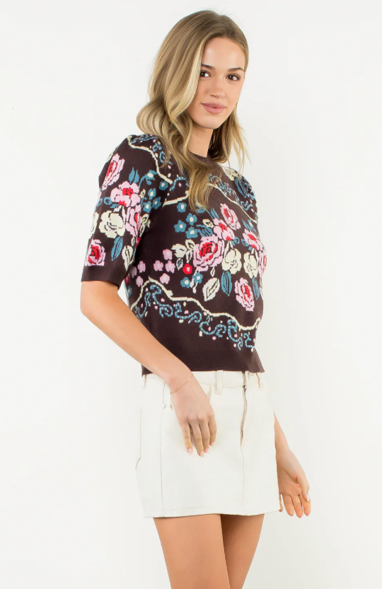 Maryam Floral Short Sleeve Sweater Top