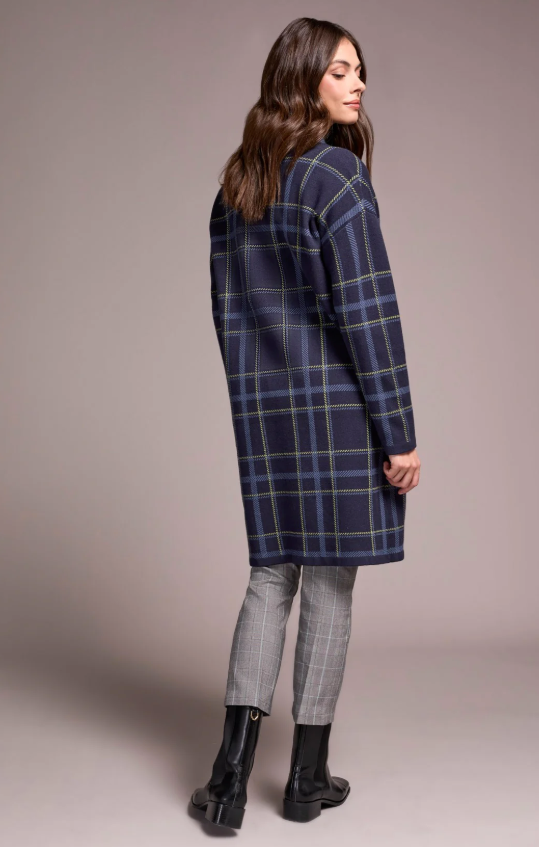 Tribal Double Knit Long Plaid Coatigan