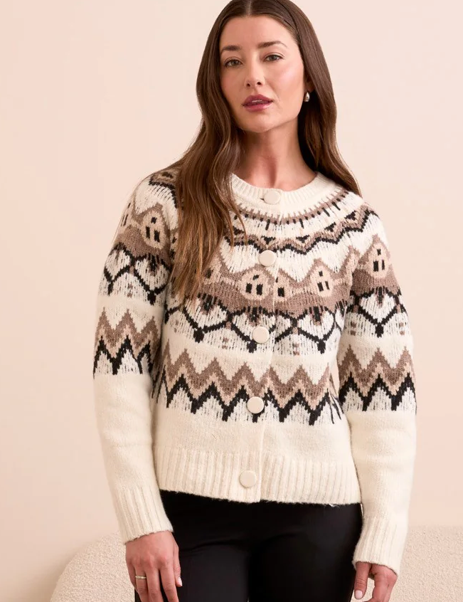 Tribal Fair Isle Button Front Sweater Cardigan