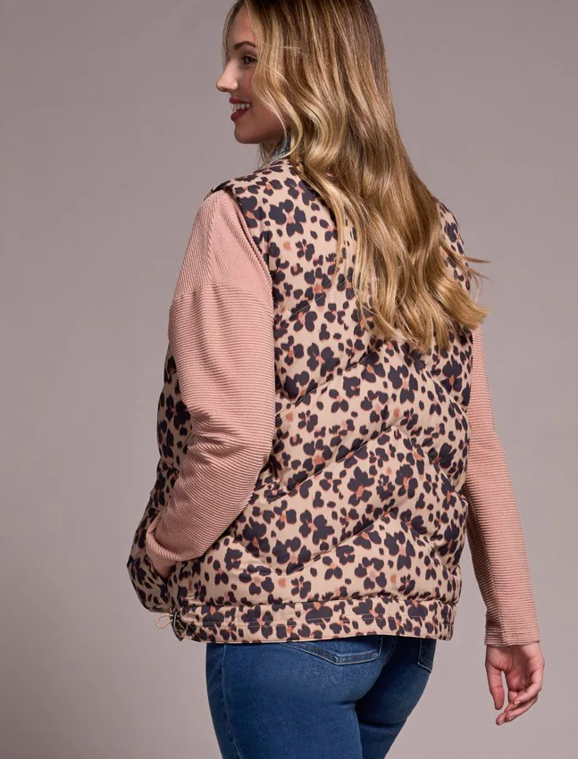 Tribal Leopard Shell Fooler Puffer Denim Vest