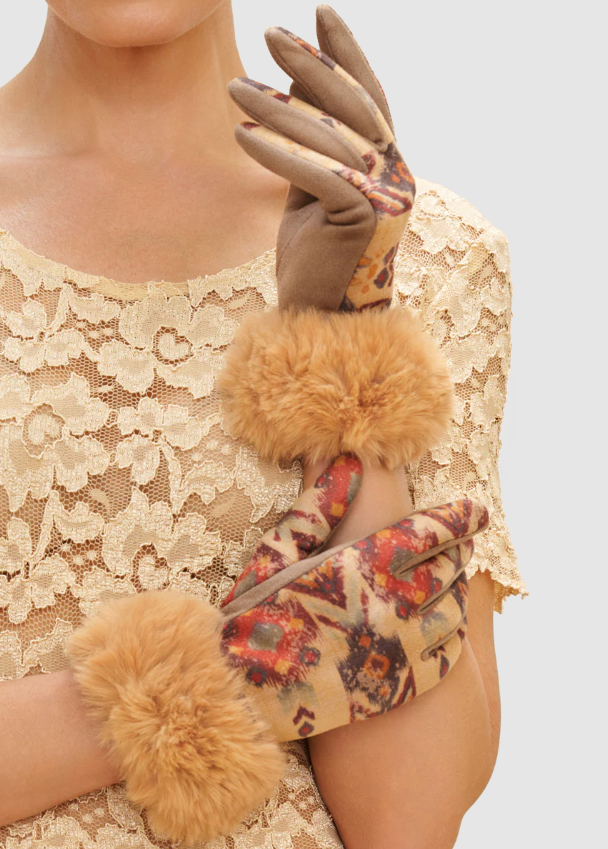 Bernadette Floral Faux Fur Gloves