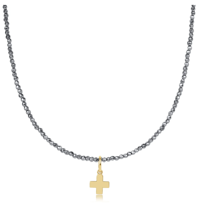 E Newton Faceted Hematite Choker - Signature Cross Charm