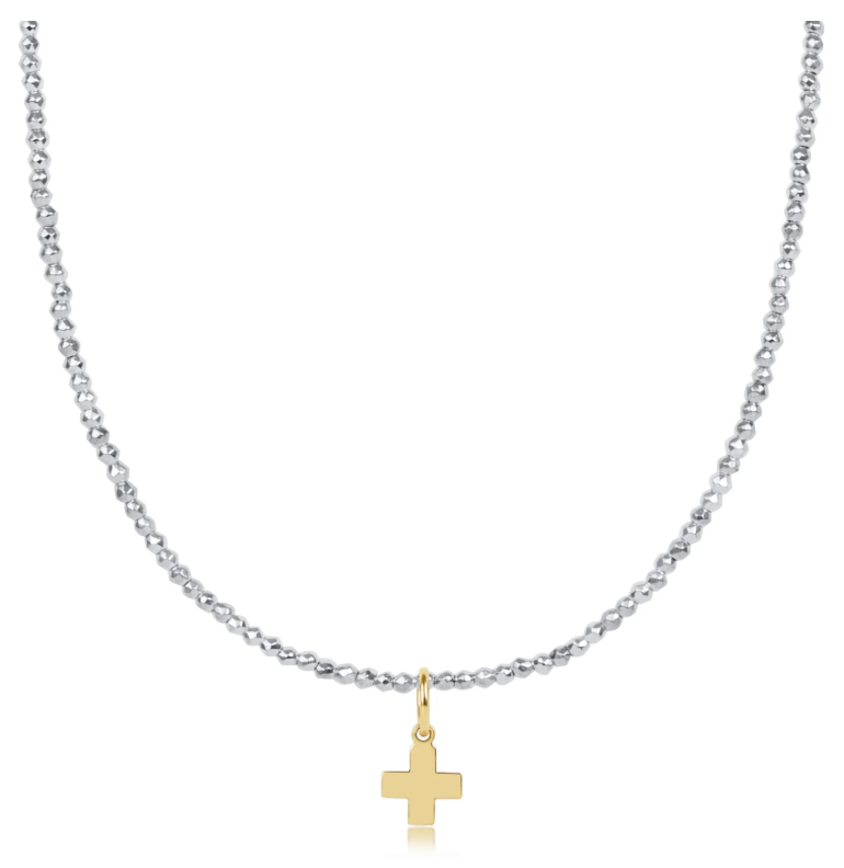 E Newton Faceted Hematite Choker - Signature Cross Charm