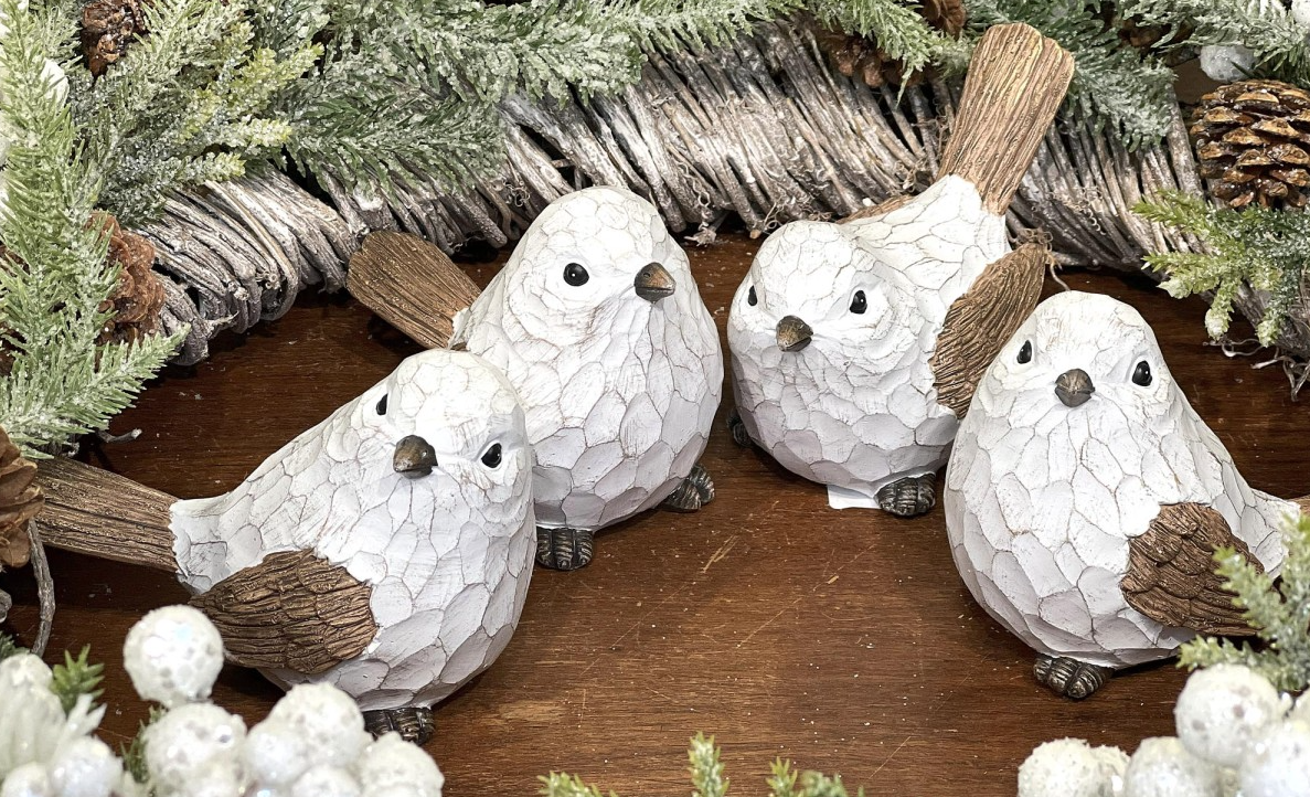 Carved White Bird Sitter