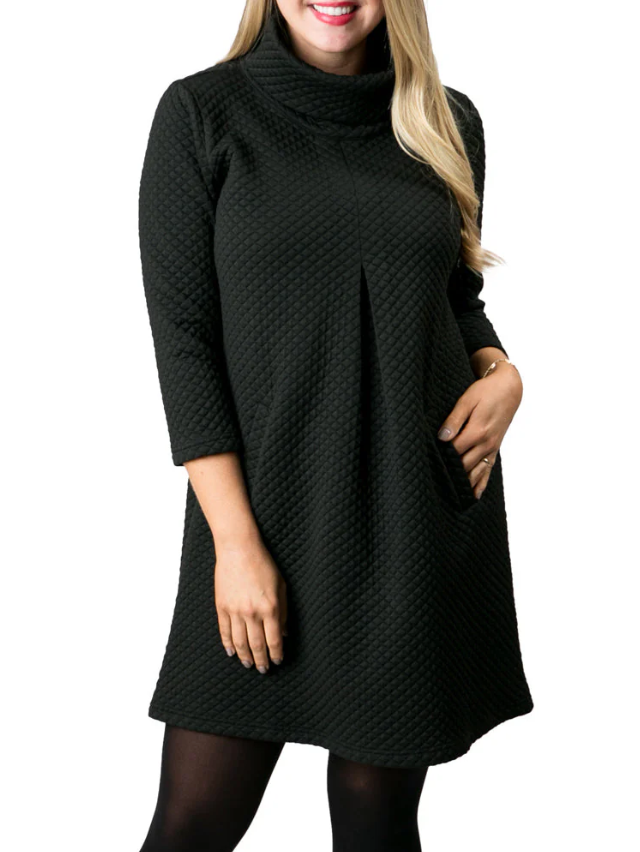 Vickie Quilted Turtleneck 3/4 Sleeve Dress