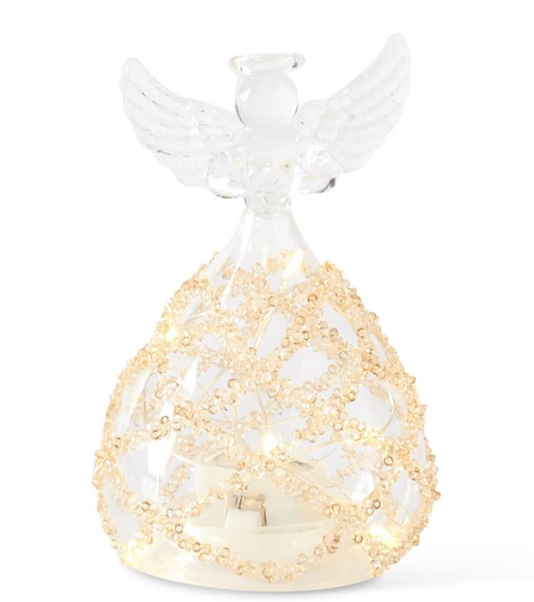 Gold Beaded Light Up Glass Angel