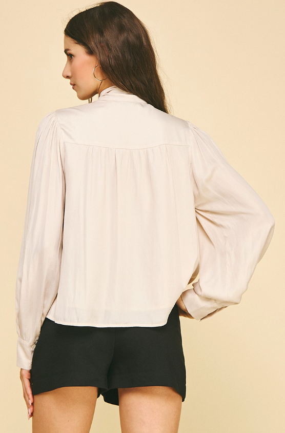 Phoebe Solid Tie Neck Button Down Shirt