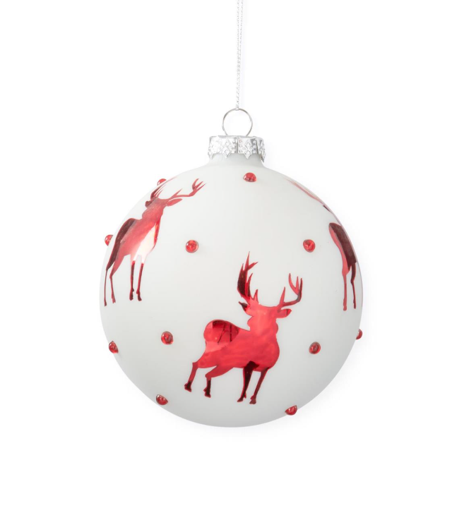 Red Reindeer & Crystal Glass Ornament