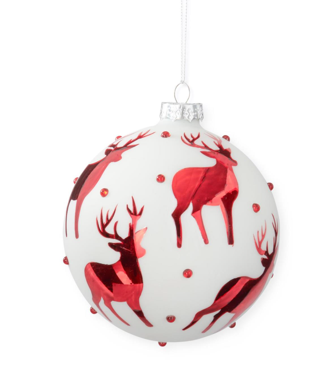 Red Reindeer & Crystal Glass Ornament