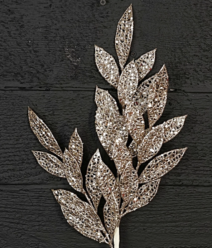 Glittered Mesh Bay Leaf Branch