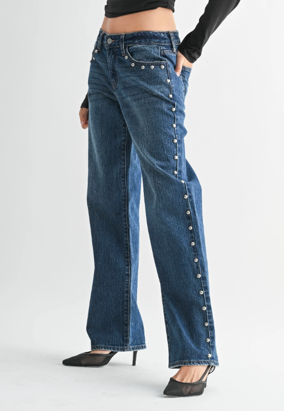 Just Black Denim Low Rise Studded Baggy Jean