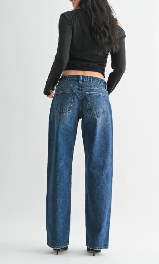 Just Black Denim Low Rise Studded Baggy Jean