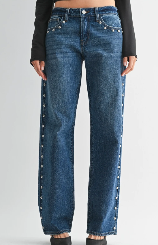 Just Black Denim Low Rise Studded Baggy Jean