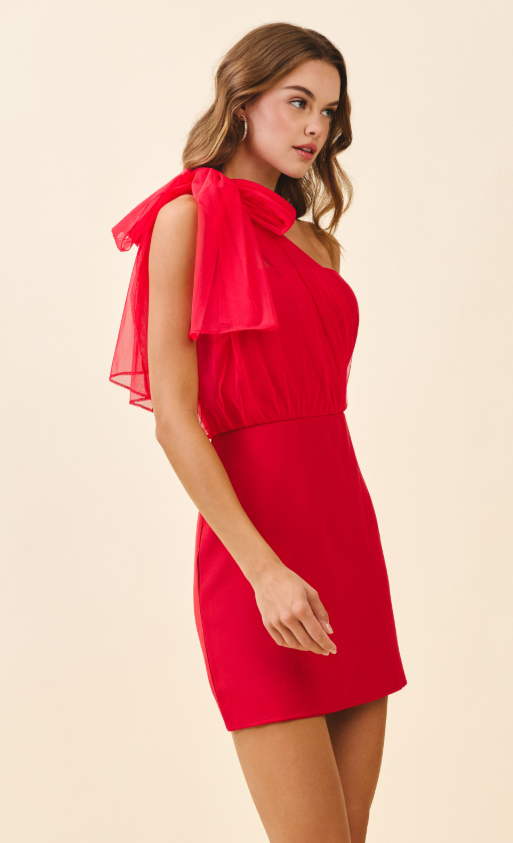 Maeve One Shoulder Chiffon Detail Mini Dress